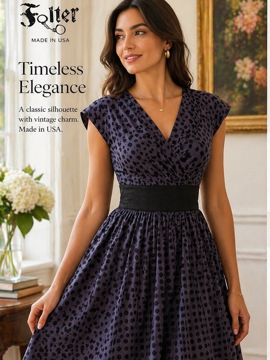 Folter Dresses & Skirts - Folter,Polka-Dot Cotton Fit & Flare Dress Retro Swing, Made USA,EUC, Size M